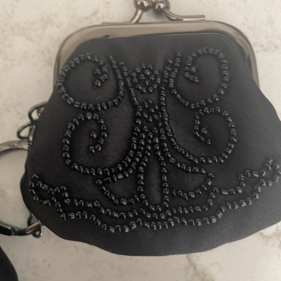 Ann Taylor Loft Satin Beaded/Sequin Evening Wrist Bag Black/Silver - Picture 4 of 6